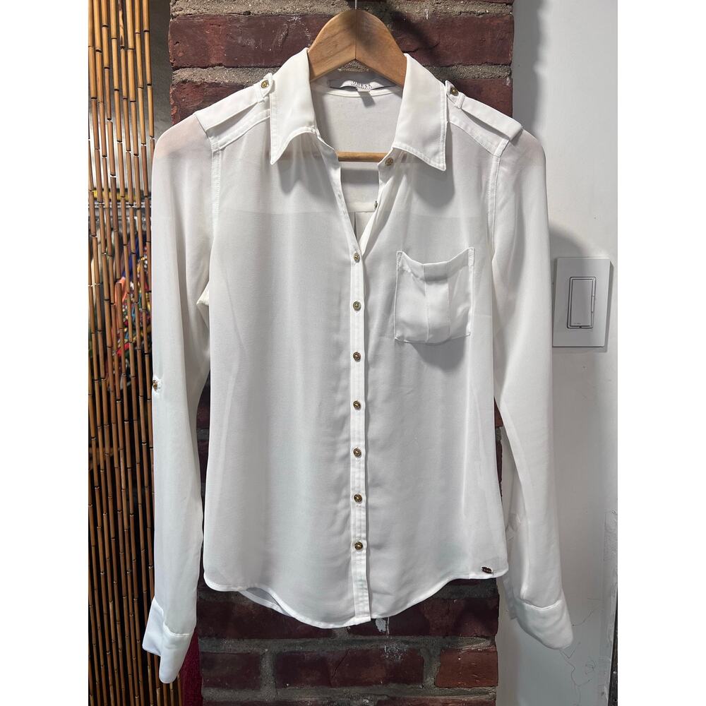 Guess Professional Women's White Utility Shirt Gold Buttons XS - Picture 2 of 7